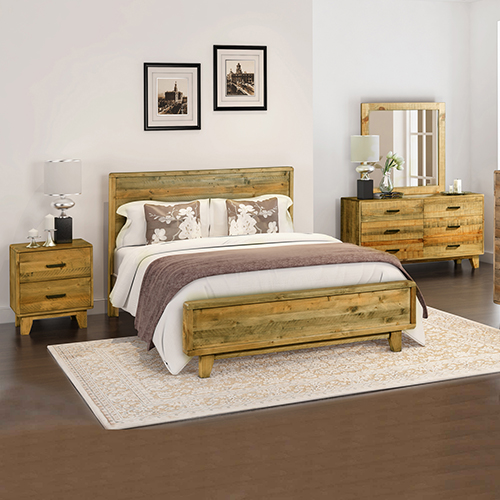 Woodstyle 4 pcs Bedroom Suite Solid Timber Light Brown in Rustic Texture